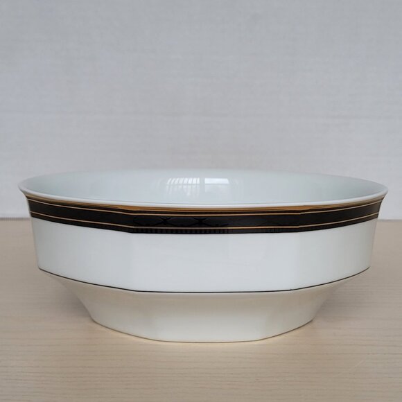 Christopher Stuart Black Dress Gold Black Rim Round White Serving Bowl 8 in - Picture 6 of 10